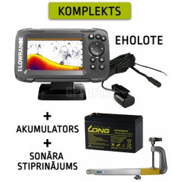 LOWRANCE Hook 2-4X GPS + akumulators 9Ah + Runos sonāra stiprinājums eholote