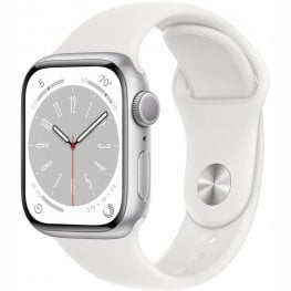 APPLE Watch Series 8 GPS + Cellular 41mm Silver Aluminium Case with White Sport Band sporta pulkstenis