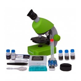 Bresser Bērnu Mikroskops 40x-640x (zaļš) ar eksperimentālo komplektu bērnu optiskā ierīce