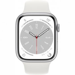 APPLE Watch Series 8 GPS + Cellular 45mm Silver Aluminium Case with White Sport Band sporta pulkstenis