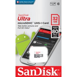 SANDISK Ultra microSDHC 32GB 80MB/s C10 UHS-I atmiņas karte